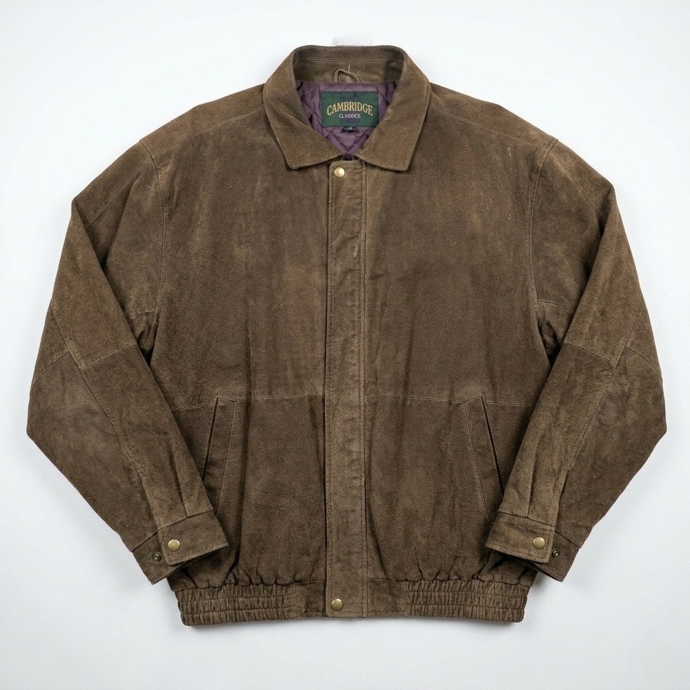 Cambridge Classics Bomber Jacket Men Large Brown Suede Leather Quilted Lining